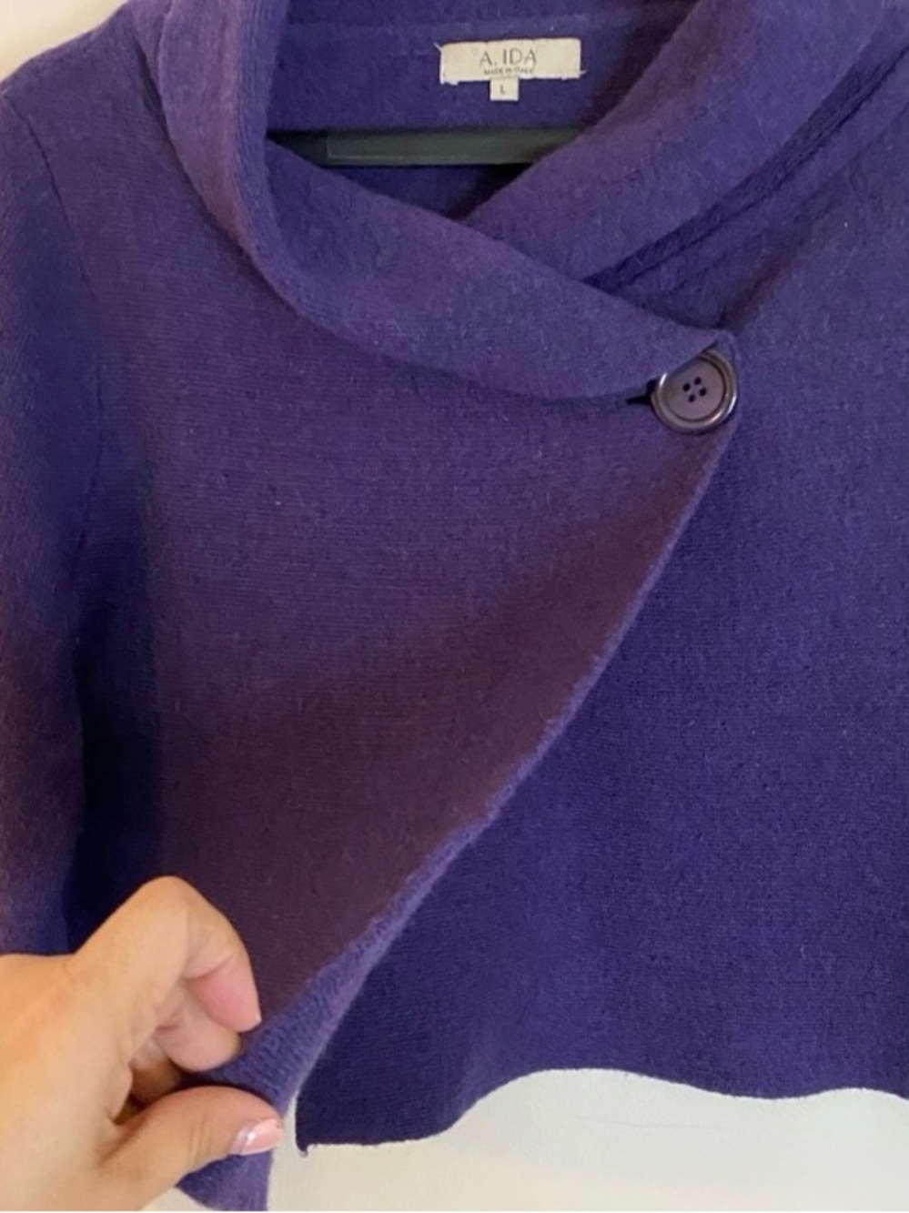 A.ida Made in Italy Purple Wool Blend Buttoned Crop Shawl Collar - Picture 6 of 9
